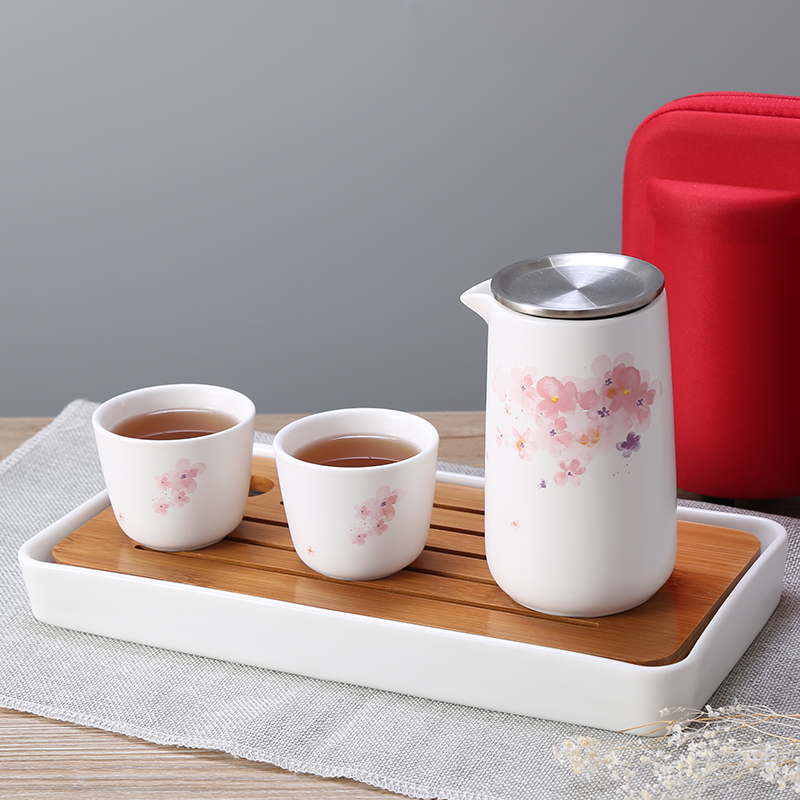 特美刻(TOMIC)湖畔居 旅行茶具套装陶瓷茶具茶杯套组便携装一壶两杯带包快客杯