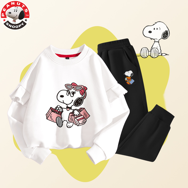 史努比(SNOOPY)童装儿童套头卫衣套装女中大童休闲运动套装TZTYW6B339