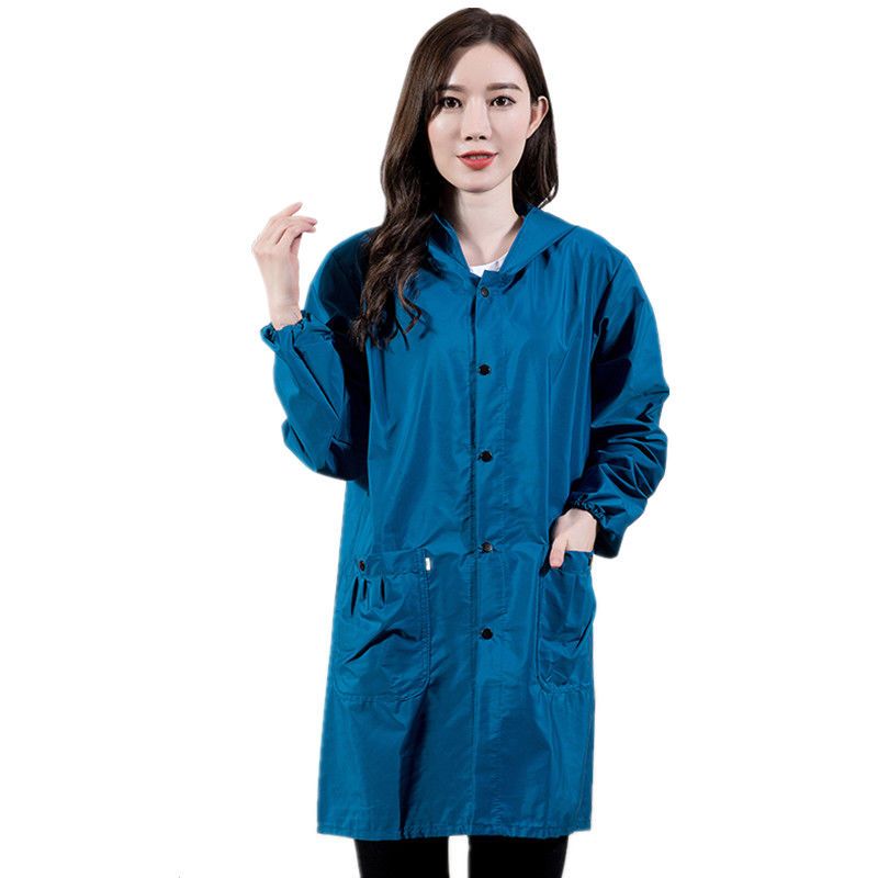 韩版时尚薄款罩衣成人女中长款防水防油污围裙长袖纽扣耐磨工作服视频