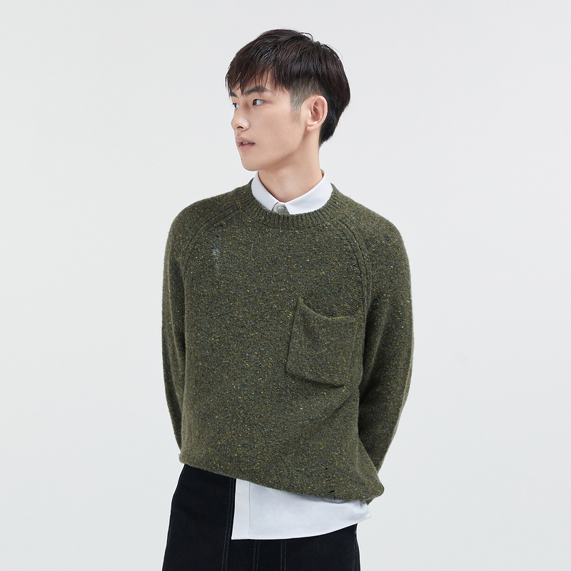 gxg男装冬季绿色复古落肩圆领针织衫男羊毛衫情侣毛衣