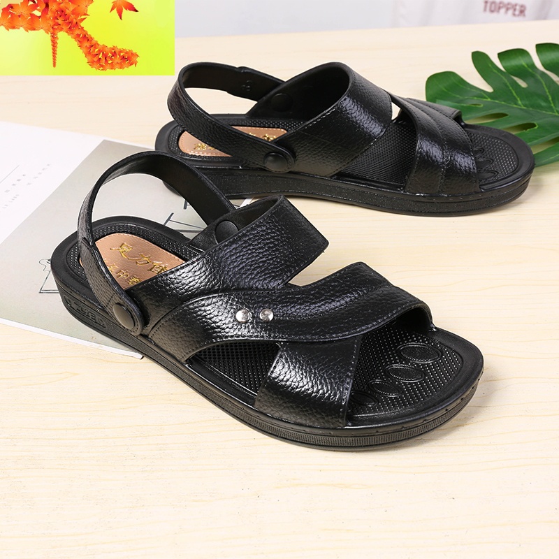 男士橡胶凉鞋新款塑胶防滑耐磨夏季沙滩鞋休闲鞋两用拖鞋越南凉鞋 简