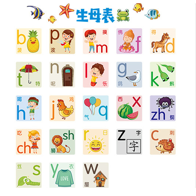 卡通身高墙贴宝宝儿童房间拼音字母贴画早教加减表自粘可移除贴纸生母