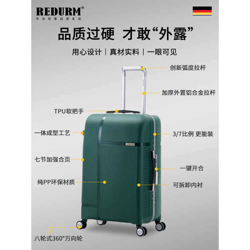 瑞德姆(REDURM)行李箱拉杆箱铝框大容量箱旅行箱男女出差小型万向轮密码箱 祖母绿 -航天款 抗压耐磨巨能装 24英寸高清大图