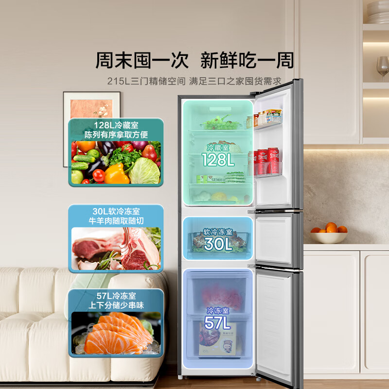 海信(Hisense)215升小冰箱小型家用电冰箱三门三温租房小户型节能省电以旧换新BCD-215YK1F 中门软冷冻高清大图