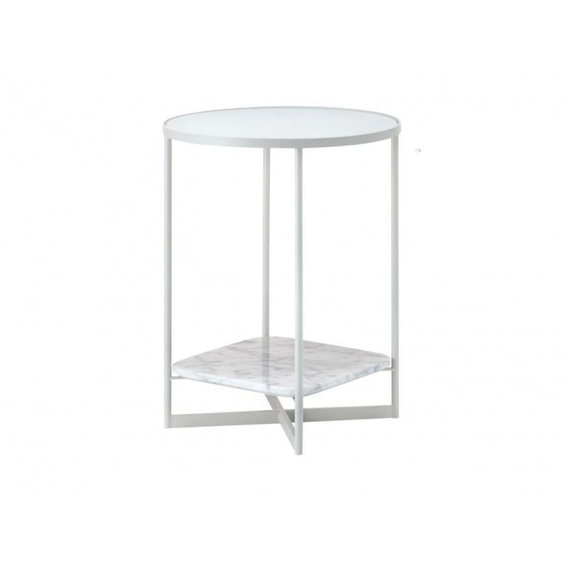 森美人北欧圆形双层角几铁艺大理石床头小圆桌角落茶几轻奢沙发玻璃边几高清大图