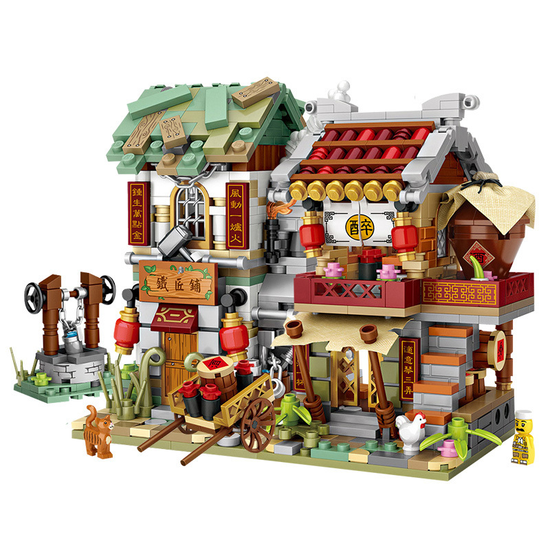 [4款套装]loz俐智街景积木怀旧中华街复古积木玩具不兼容乐高积木益智