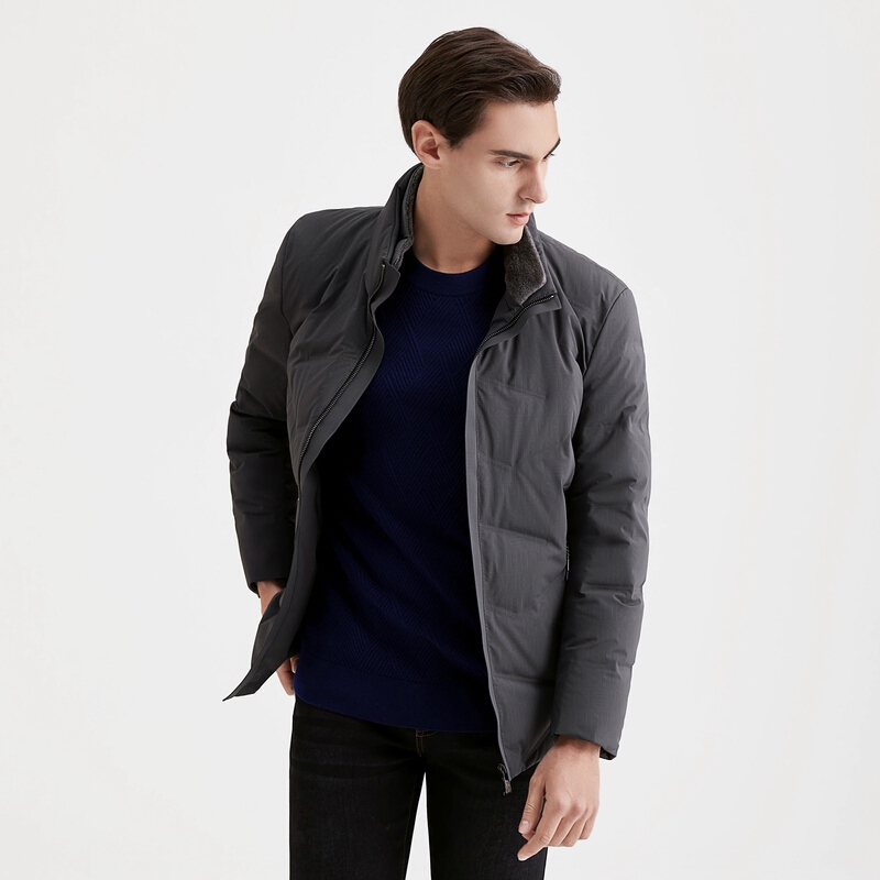 柒牌男装羽绒服冬季厚款防风保暖青年时尚休闲简约毛领白鸭绒外套121