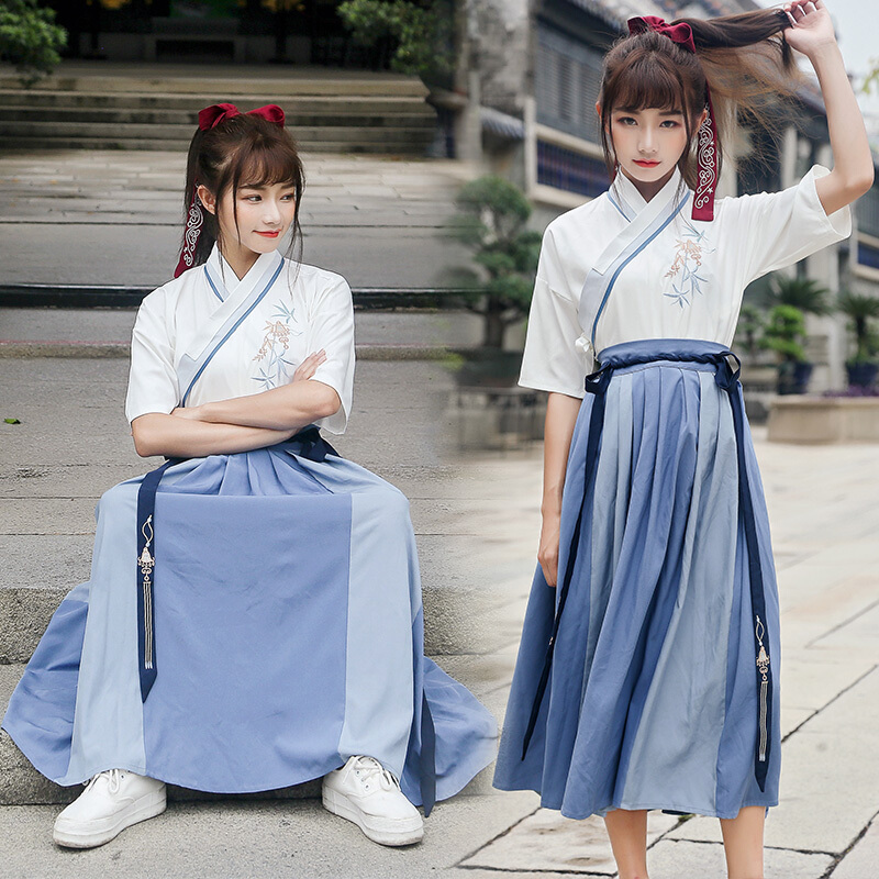 改良汉服女夏装中国风学生套装古代衣服古装女交领上衣日常短裙子yy