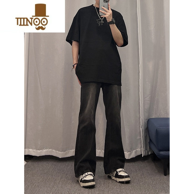 YANXU复古黑色牛仔裤男款美式高街vibe裤子穿搭ootd薄款直筒修身微喇裤