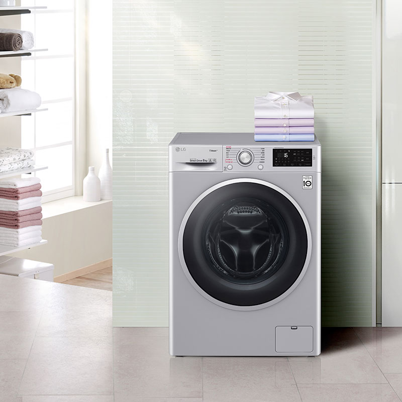 LG 滚筒洗衣机 FY80LD4 8公斤大容量 奢华银外观 直驱变频电机6种智能手洗模式 强力洁净 个性定制程序高清大图