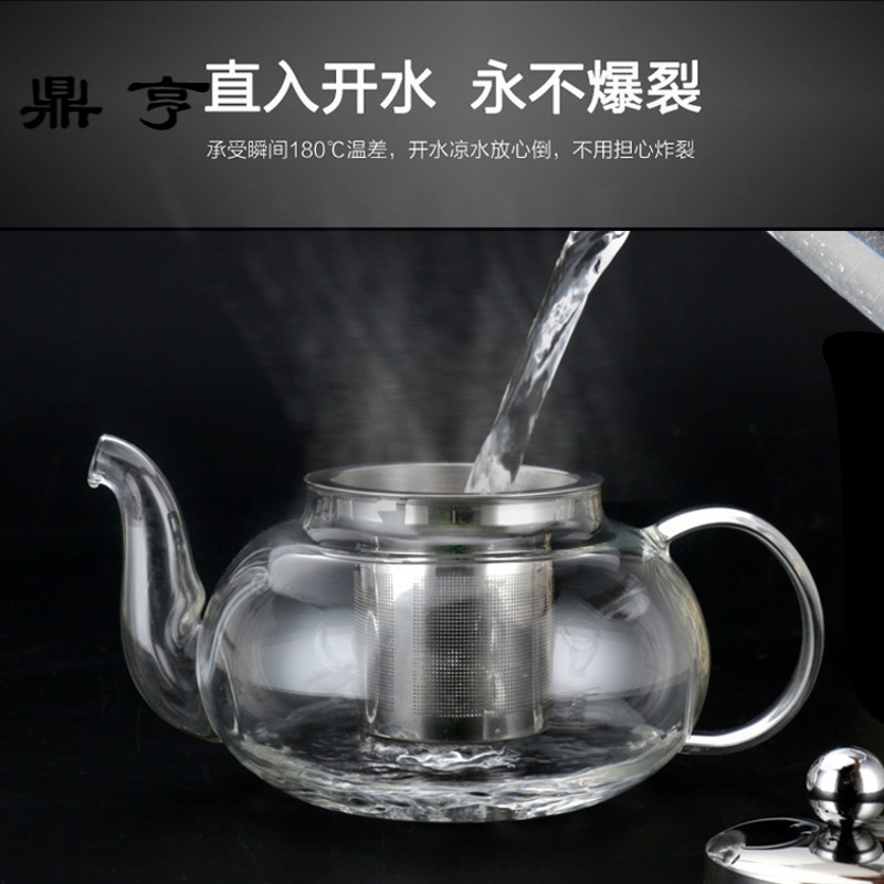 鼎亨耐热玻璃茶壶不锈钢过滤透明玻璃泡茶壶功夫茶具红茶花茶壶耐