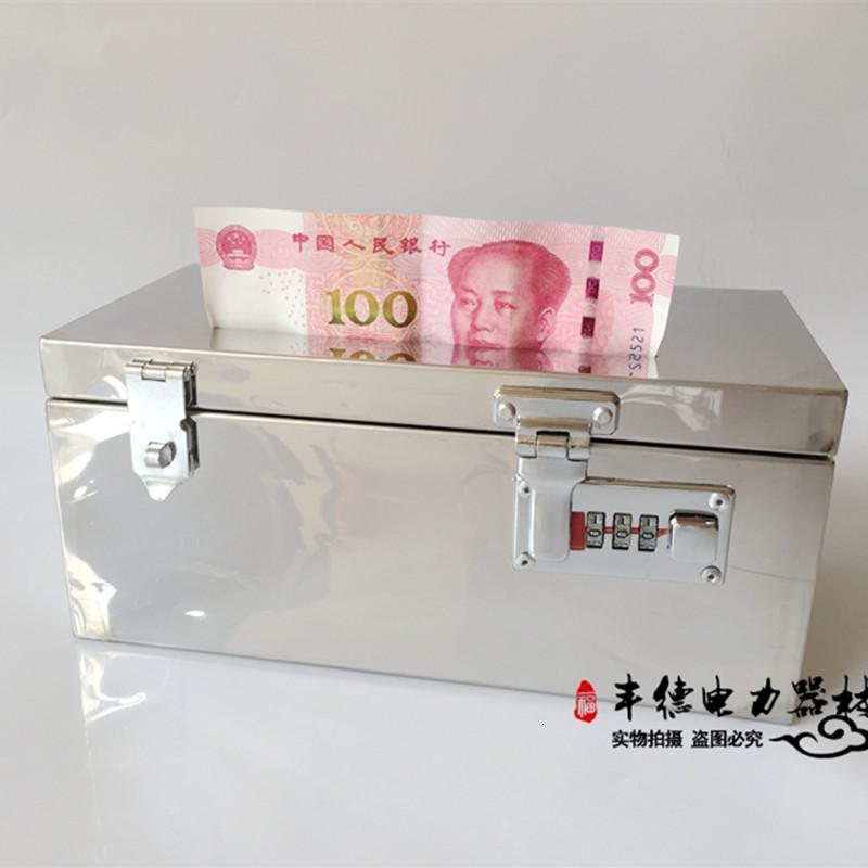 不锈钢储蓄罐大号带锁存钱箱超市手提收银钱箱儿童防摔存钱罐定做 三维工匠 30*20*15(30万)大号单锁钱箱高清大图