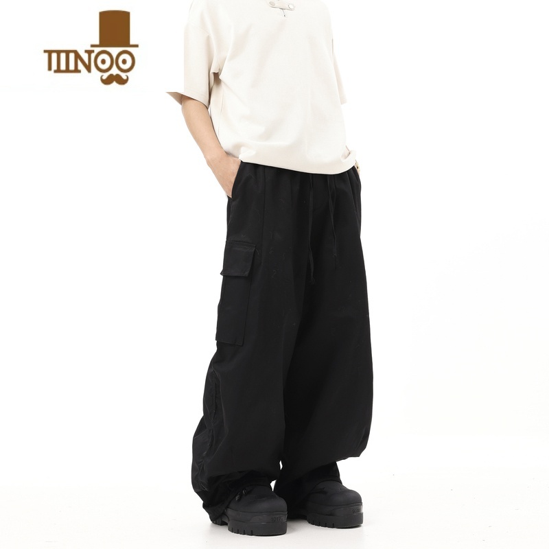 YANXU美式复古可束脚hiphop宽松工装裤嘻哈百搭阔腿拖地伞兵休闲装高清大图