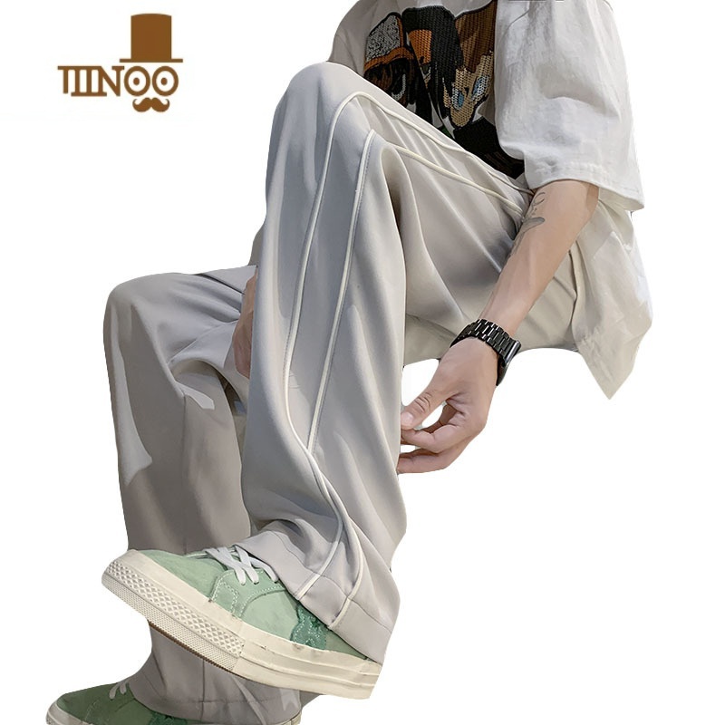 YANXU美式vibe黑色休闲裤子男秋季舒适垂感运动长裤直筒潮牌条Y休休直高清大图