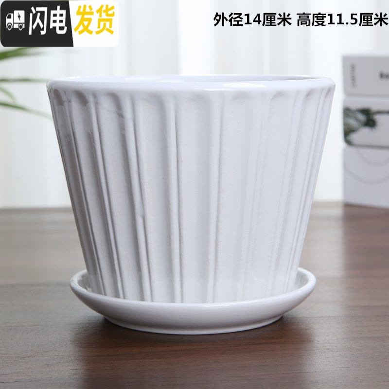 三维工匠花盆陶瓷大号欧式个性创意北欧简约塑料多肉花盆绿萝吊兰 柠檬黄单个纯白一品白光 大花盆容器图片