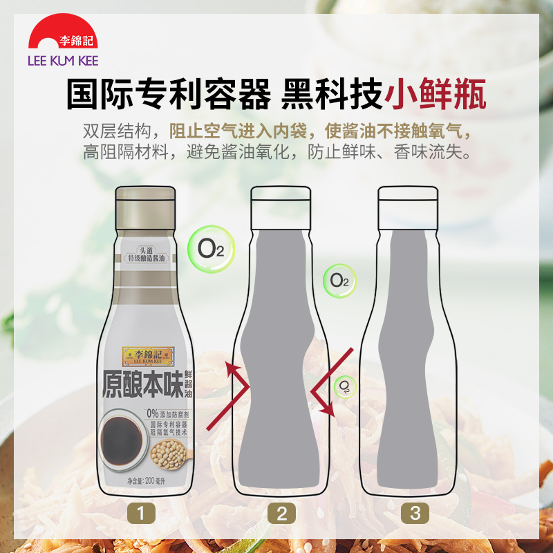 李锦记小鲜瓶原酿本味鲜酱油200ml*3瓶特级酿造酱油零添加黑科技小鲜瓶生抽