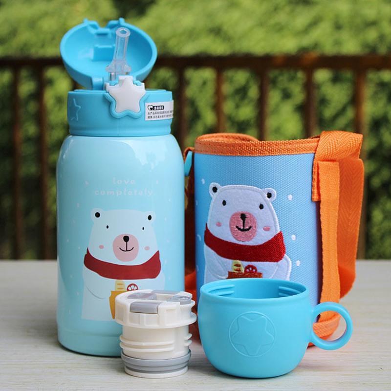 316儿童保温杯背带男女幼儿园学生喝水杯子防摔吸管水杯子水壶 500ml