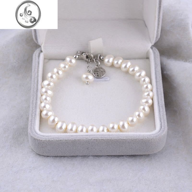 JiMi925银银福字珍珠手链ins小众设计闺蜜手串冷淡风夏手饰女轻奢网红图片