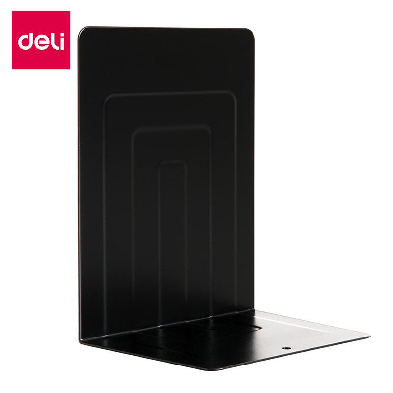 得力(deli)办公用品7英寸(高17cm)金属无缝铁书立架办公书靠2片/付 黑色9264