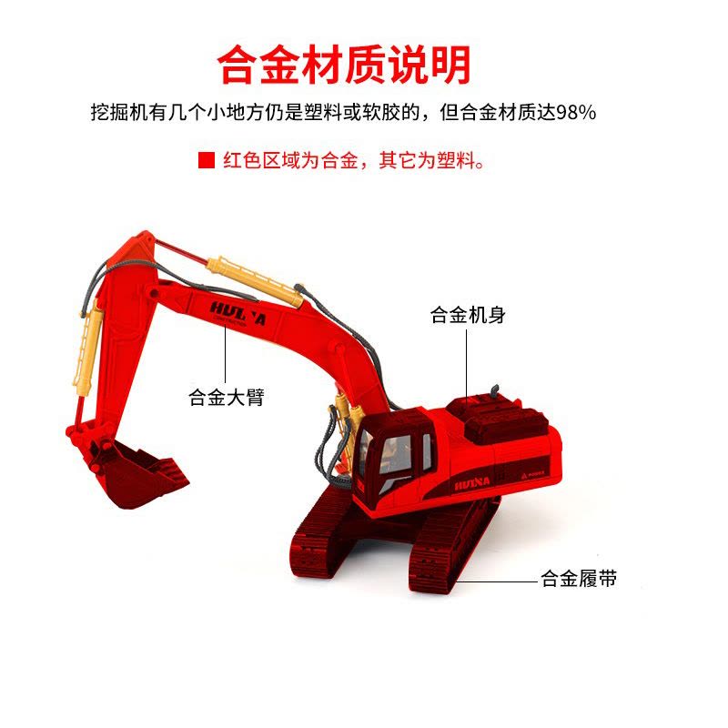 汇纳模型合金挖土机静态仿真工程车挖掘机重型推土机推土车模型儿童玩具车模型摆件礼盒装图片