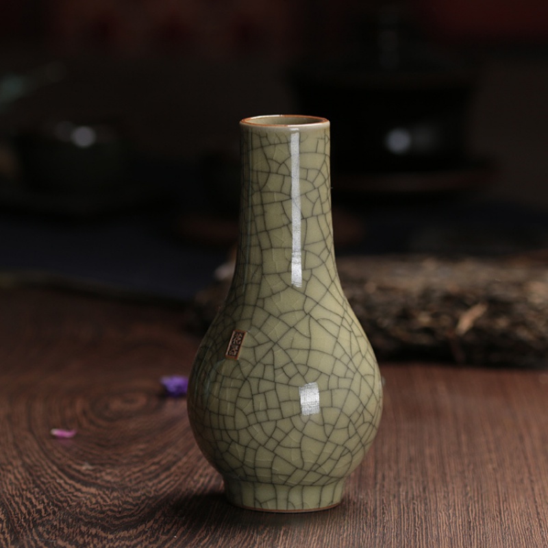 龙泉青瓷小花瓶 陶瓷干花插禅意日式简约水培手工创意摆件家居装 三维工匠 淑女瓶(哥窑梅子青冰裂)高清大图