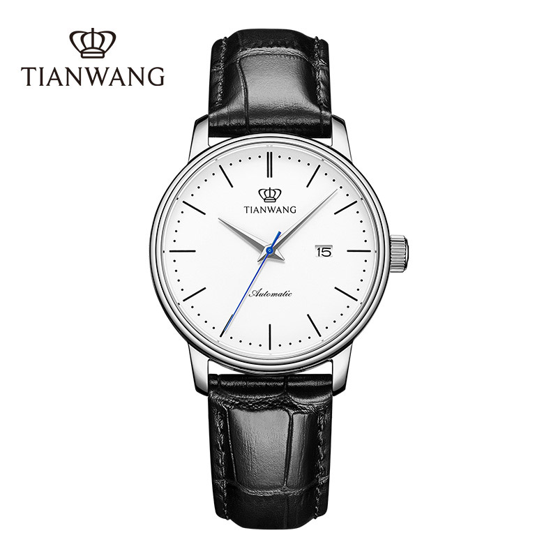 天王表情侣表皮带自动机械表时尚休闲男表精致百搭女表腕表送生日礼物推荐5914 白色女表