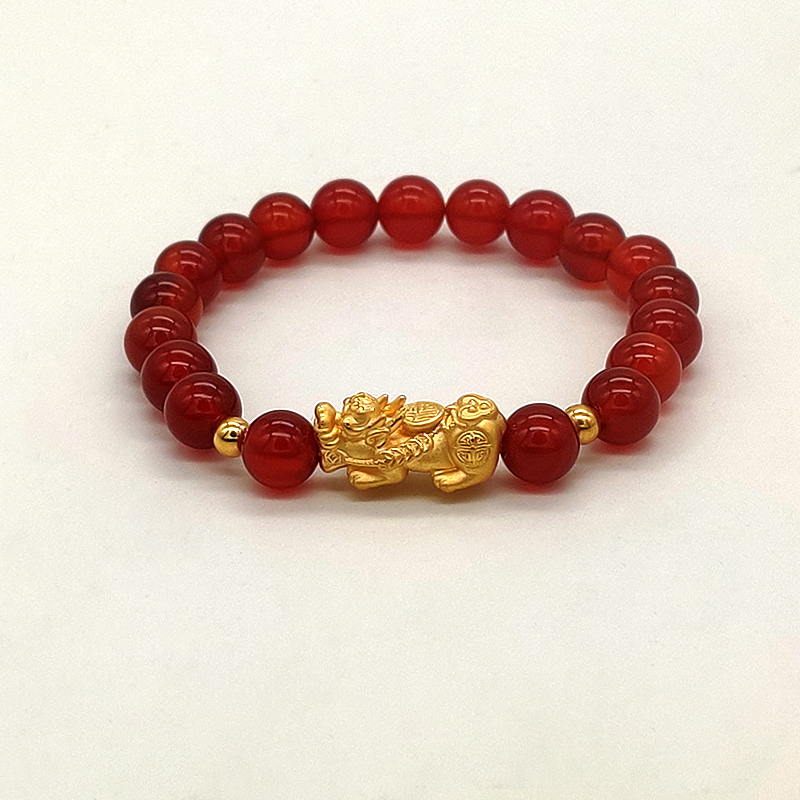 纳福足金貔貅转运珠黄金手链本命年红绳手链路路通3d硬金男女款生日送