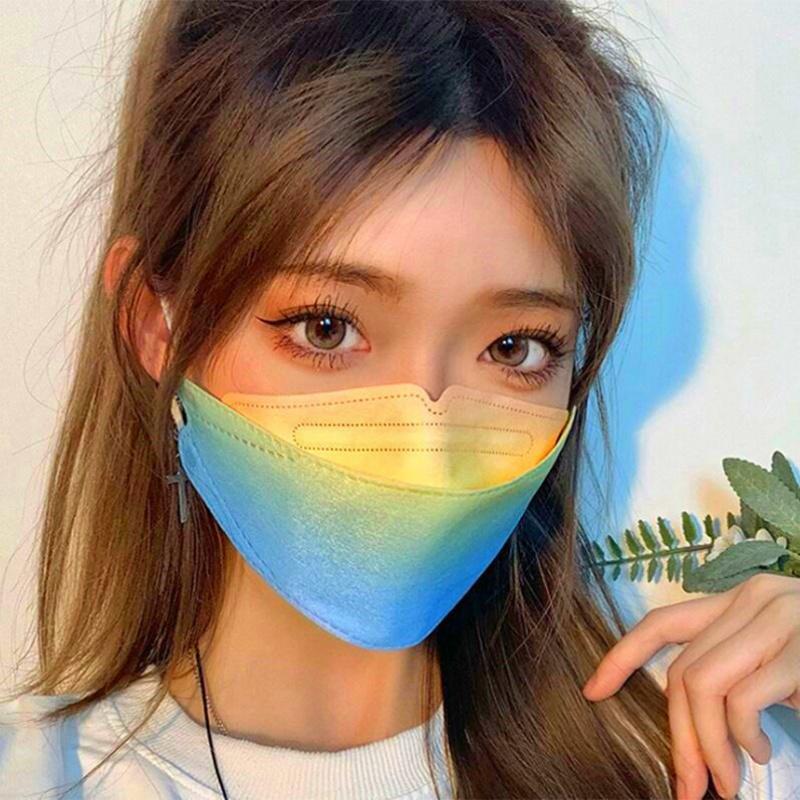 kf94鱼嘴渐变色高颜值潮流4d立体口罩一次性柳叶女网红同款彩虹