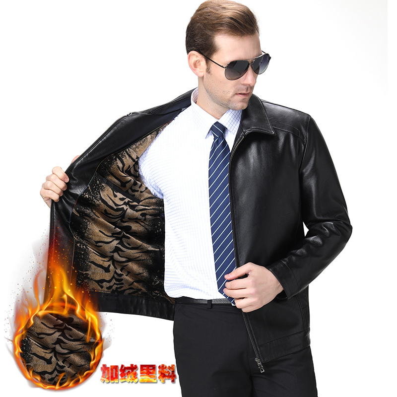 免费试穿正品海宁真皮皮衣男2023秋冬装海宁新款男士皮夹克修身短款优质绵羊皮机车服爸爸装立领外套男士商务休闲皮衣