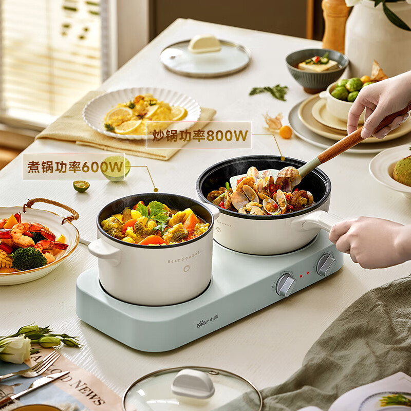 小熊(Bear)双灶电煮锅电炒锅多功能电火锅分体式电热锅DRG-E12J1配蒸笼