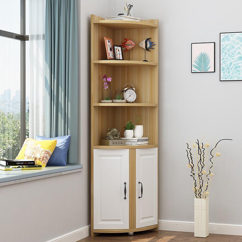 森美人转角柜衣柜组合墙角置物架三角置物柜收纳架拐角边角卧室客厅弧形 浅胡桃色+白门40*40*200组装