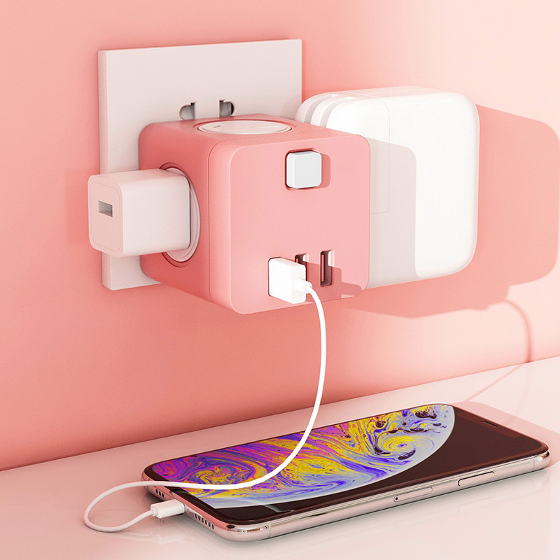 白色[无USB] 魔方插座转换器usb插头分插多功能无线插排多孔带开关扩展一转多