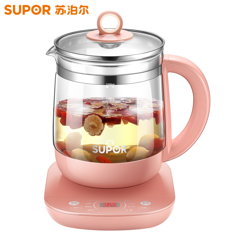 苏泊尔(SUPOR)养生壶多功能1.5L智能家用全自动按键式电热烧水壶高硼硅玻璃花茶养生壶SW-15YT33