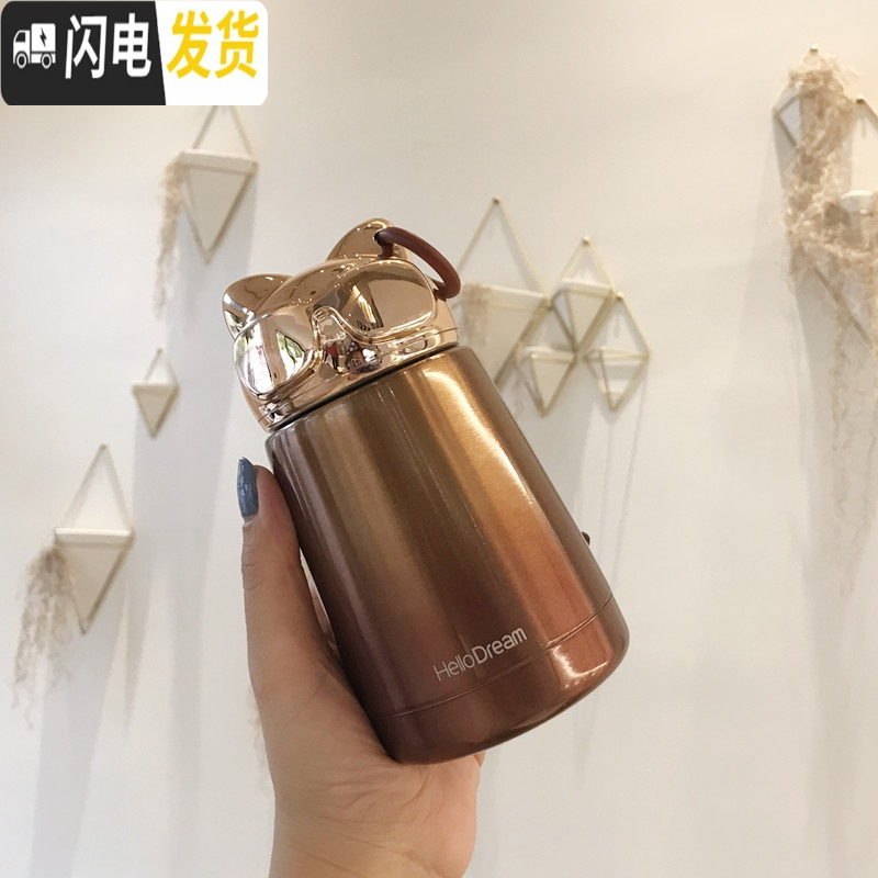 三维工匠保温杯女可爱便携迷你小巧网红水杯学生ins超萌创意潮流个性杯子 猫王幻彩保温杯300ml古铜金