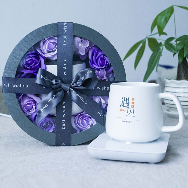 林檎生日男女生送女友女孩暖暖杯55度恒温杯感恩节送女朋友闺蜜结婚纪念日送老婆实用创意礼品养 遇见杯【香皂花礼盒+底座勺子】可定制刻字