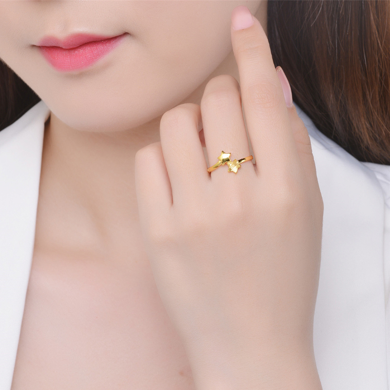 周贝贝珠宝 黄金戒指 闪砂五角星星黄金女士活口戒指 zhjj0004