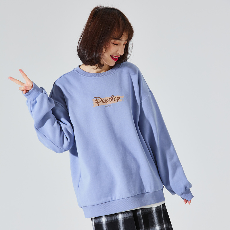 唐狮新款圆领粉色卫衣女宽松休闲in潮少女卫衣