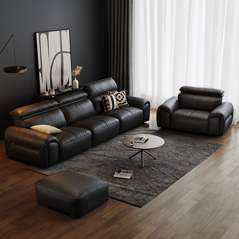 苏宁官方真皮沙发高靠背皮艺沙发意式极简-雷诺高清大图