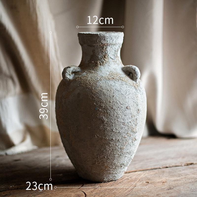 家柏饰(CORATED)陶艺干花花盆花瓶 手工粗陶复古插花禅意装饰品多肉花器 三耳粗陶瓶(高款)