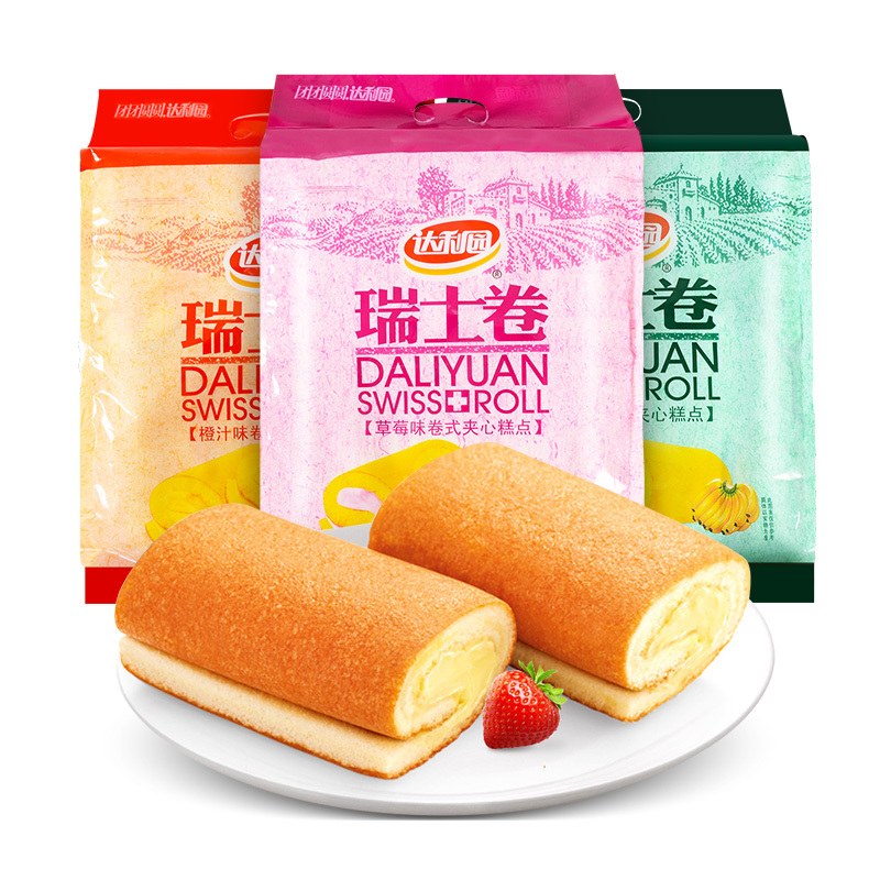 达利园瑞士卷宿舍早餐面包蛋糕零食小糕点甜品香蕉味240g*2袋装高清大图