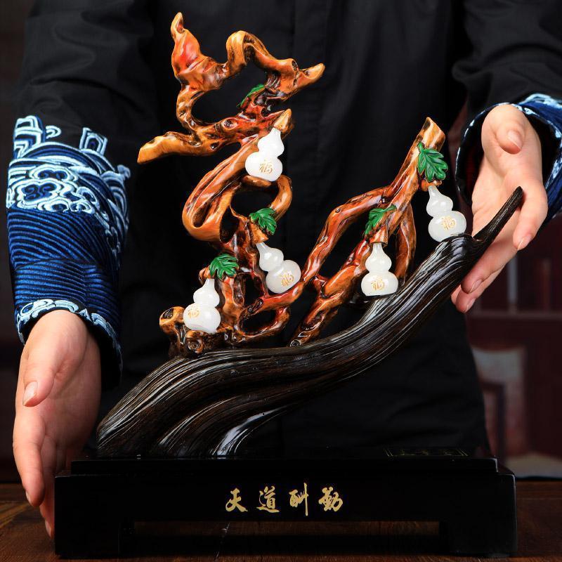 天道酬勤五福临根玉葫芦摆件福禄 新房家居风水装饰品_524