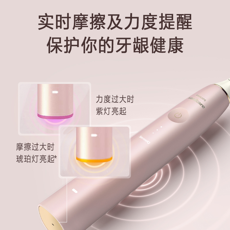 飞利浦(PHILIPS)sonicare尊享系列电动牙刷 智感科技 人工智能APP 钻石升级 HX9997/31樱花粉