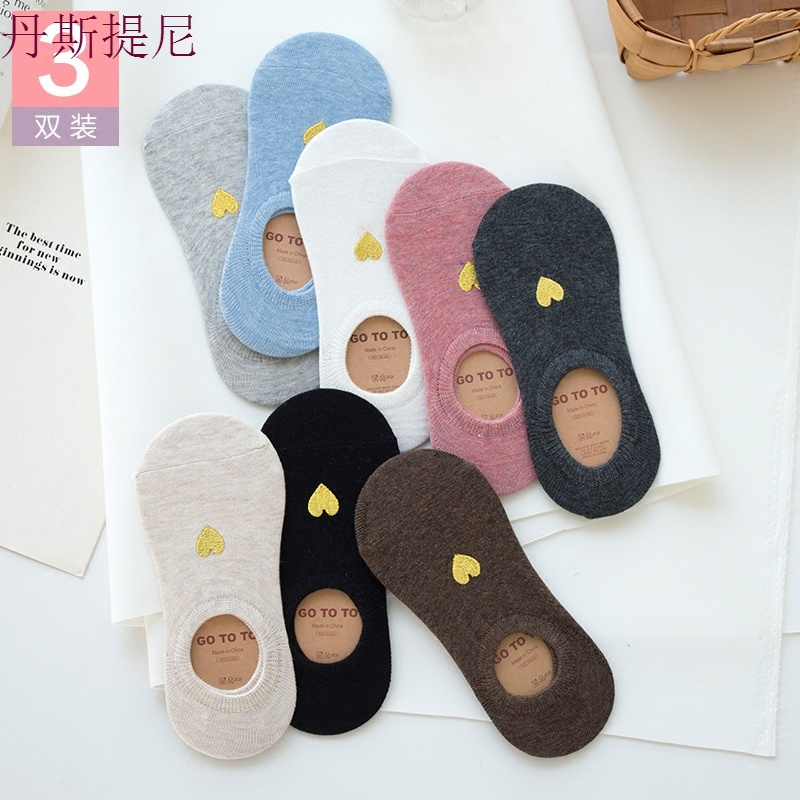 3双装 船袜女纯棉浅口隐形袜薄款短袜硅胶防滑低帮夏全棉少女袜子