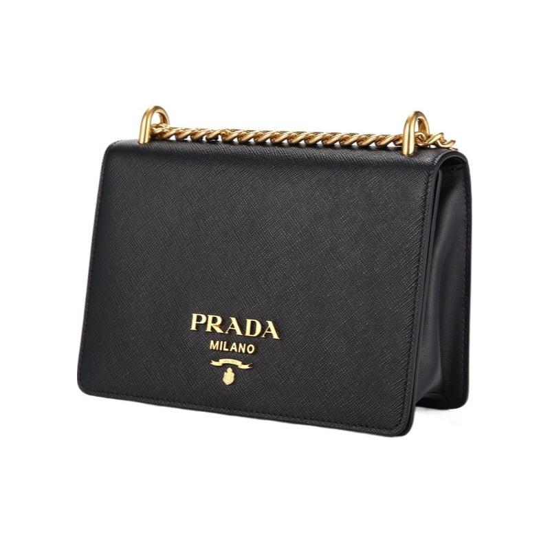 普拉达(PRADA)女士牛皮单肩包时尚百搭配饰翻盖链条拼接手提斜挎