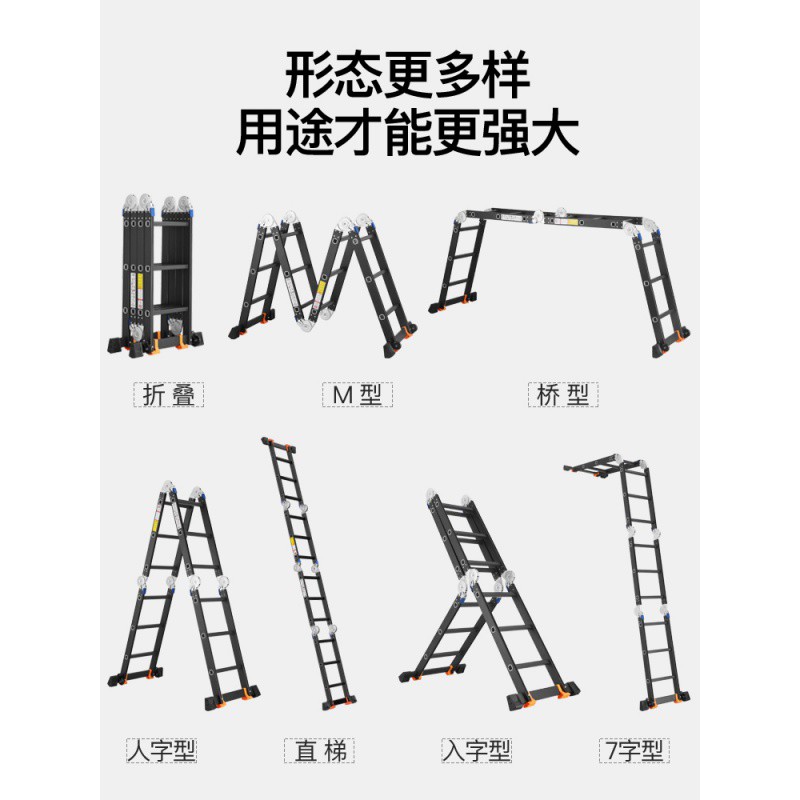 多功能折叠梯子加厚铝合金人字梯室内家用阁楼升降小楼梯伸缩扶梯 三维工匠 德标黑色4.0mm直梯5.8米=人字2.8米高清大图