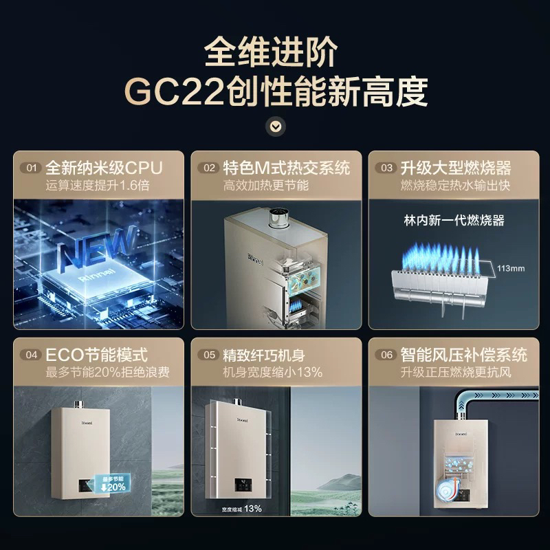 [小蛮腰PRO]林内16升家用恒温燃气热水器16GC22节能ECO变频恒温 同款GD32高清大图