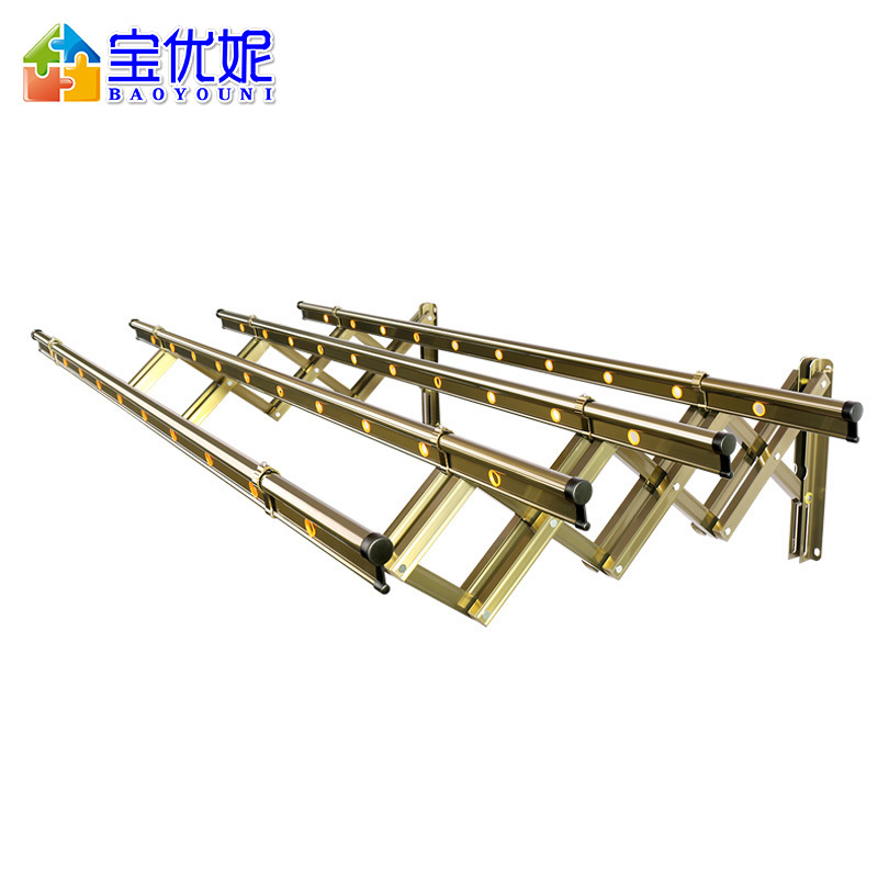 宝优妮包安装户外推拉折叠四杆加长伸缩晾衣架DQ-9009-14香槟四杆2.5米+豪华支架
