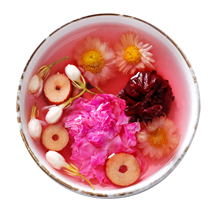 陌上花开三花茶玫瑰花茶菊花茶茉莉花草茶组合干玫瑰茄红枣茶