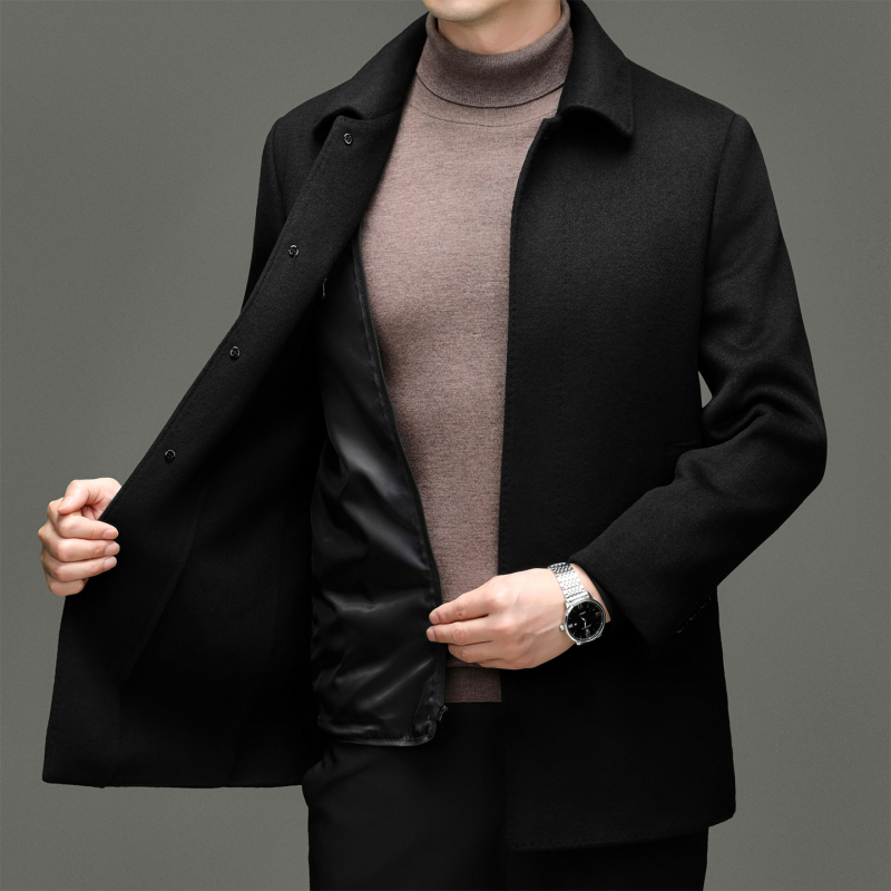 爸爸毛呢羽绒服男士2025新款冬季加厚短款中老年人羊毛呢大衣冬装外套毛呢大衣男中长款冬季爸爸装羊毛呢子外套保暖鸭绒羽绒服