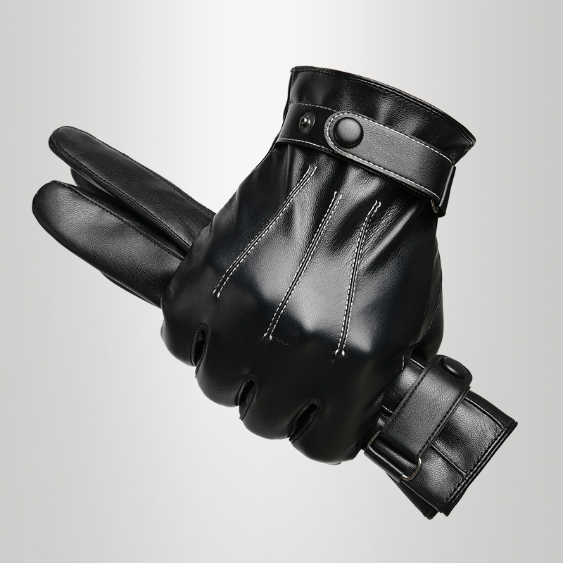 皮手套男冬季加绒保暖加厚开车骑行防风防寒发热摩托触屏手套男H PUA黑色